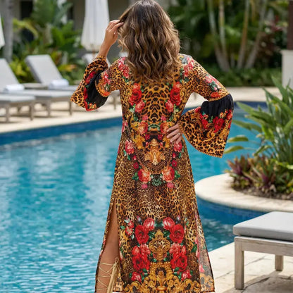 Maxi dress with flared sleeve Fantasy Leopard by KTB