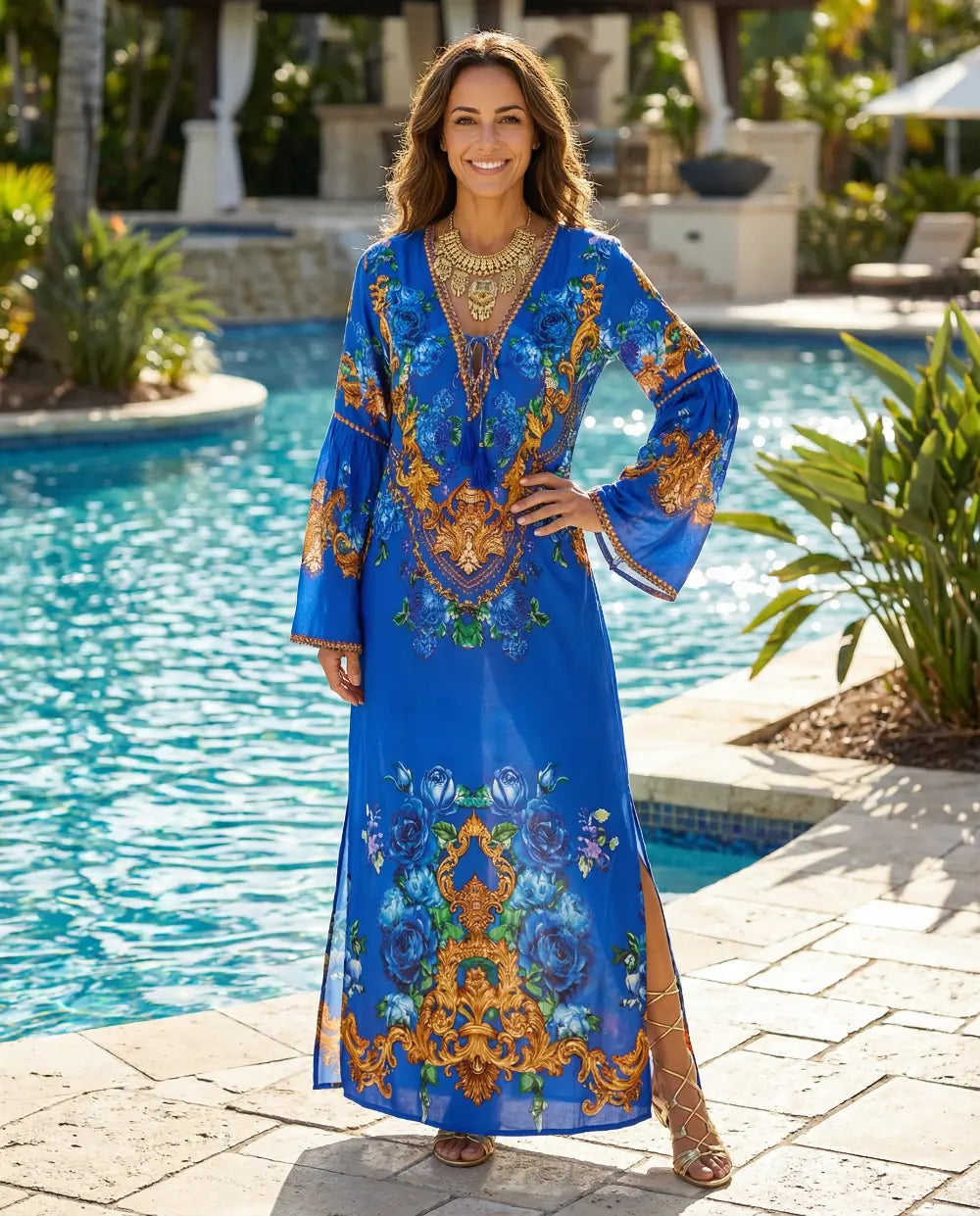 Maxi dress with flared sleeve Fantasy Sapphire by KTB