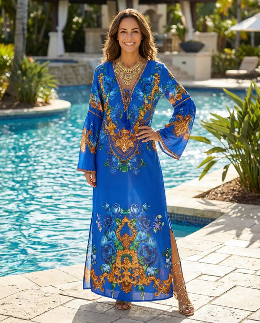 Maxi dress with flared sleeve Fantasy Sapphire by KTB
