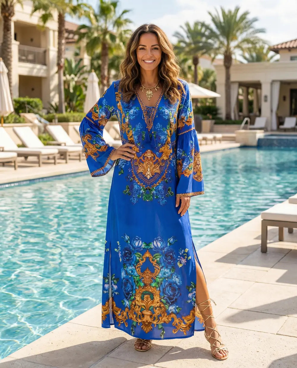 Maxi dress with flared sleeve Fantasy Sapphire by KTB