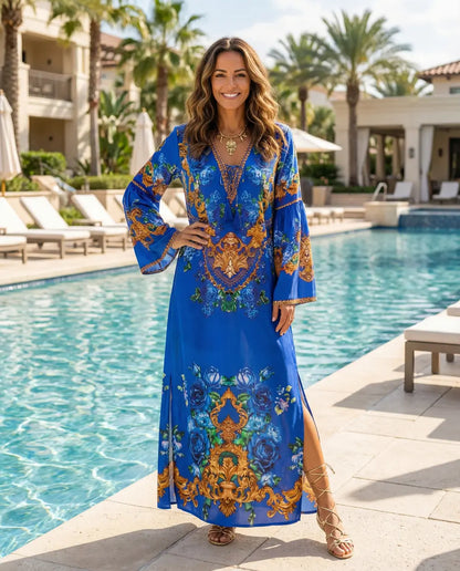Maxi dress with flared sleeve Fantasy Sapphire by KTB