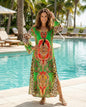 Maxi dress with flared sleeve Leopard Green by KTB