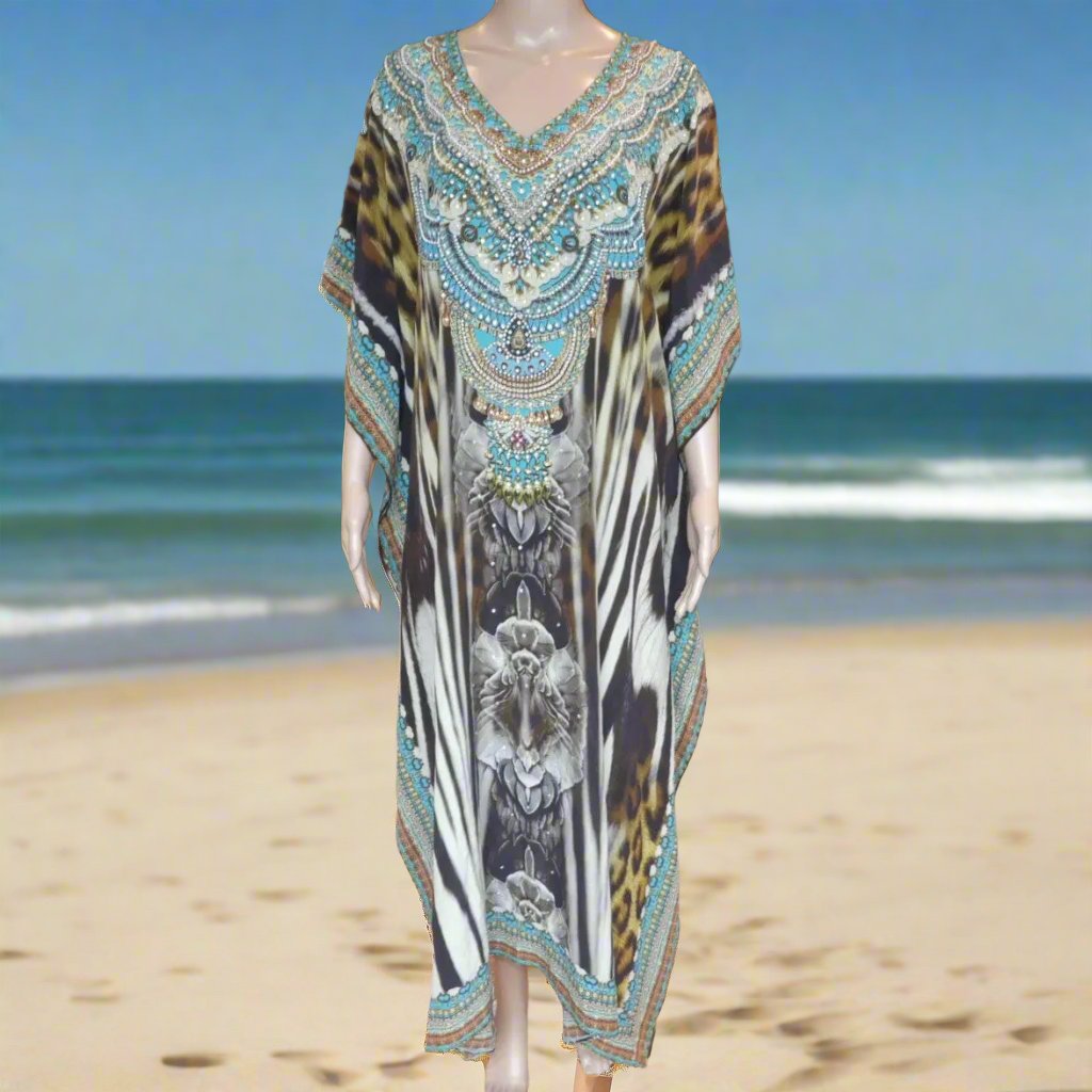 zulu long silk kaftan Australian deigned by fashion spectrum