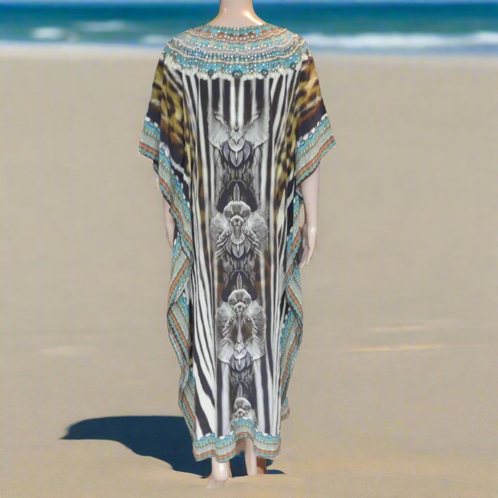 zulu long silk kaftan Australian deigned by fashion spectrum