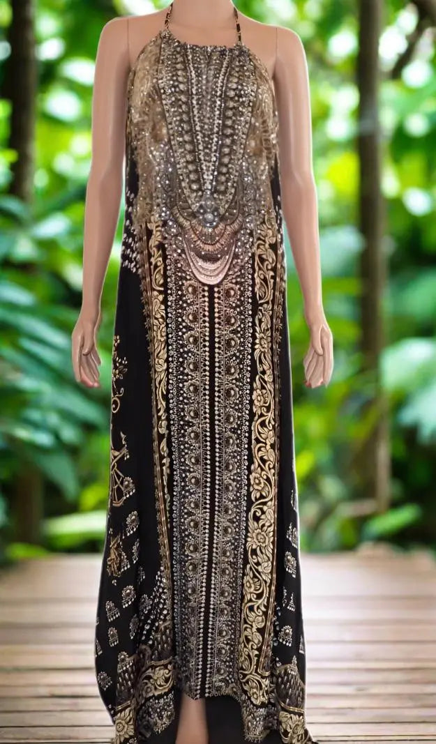 Necklace Long Maxi Dress-Glitz Glam-Black-Kaftans that Bling