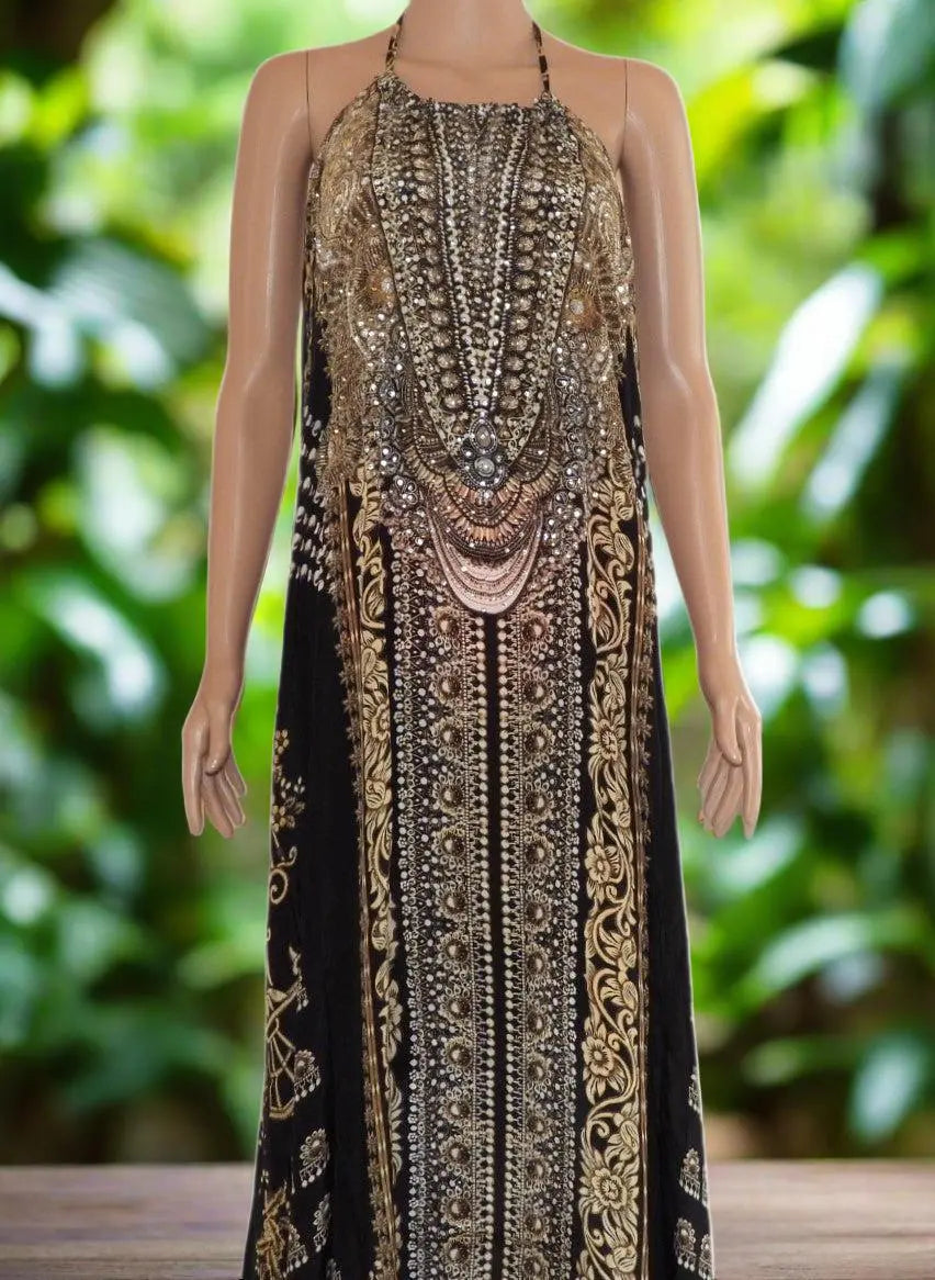 Necklace Long Maxi Dress-Glitz Glam-Black-Kaftans that Bling