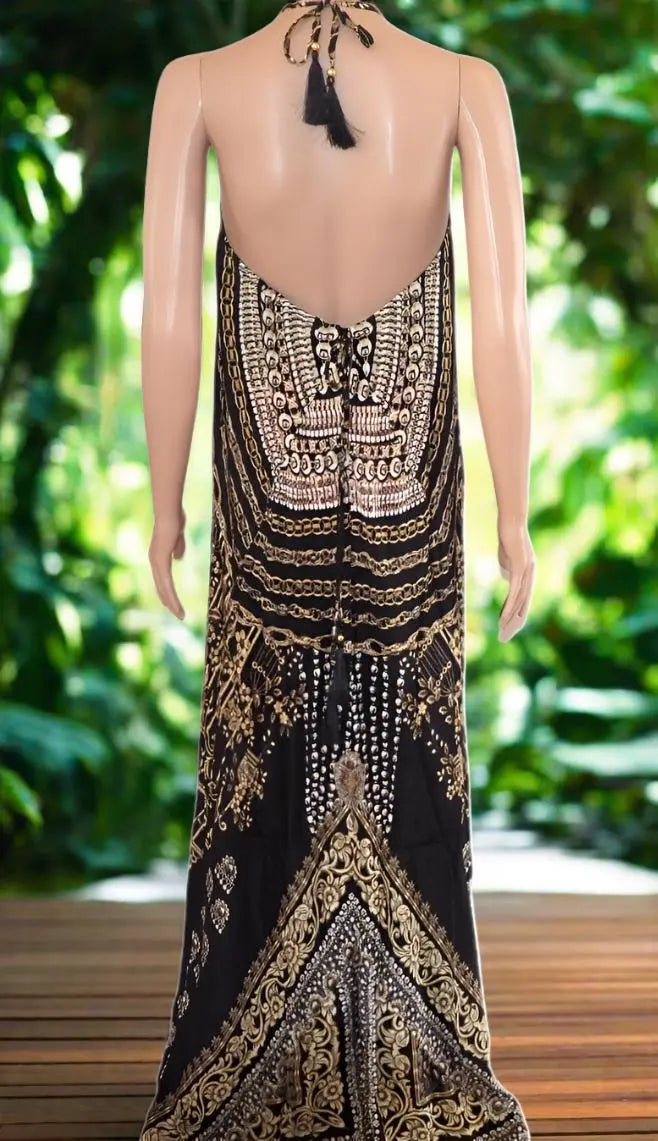 Necklace Long Maxi Dress-Glitz Glam-Black-Kaftans that Bling