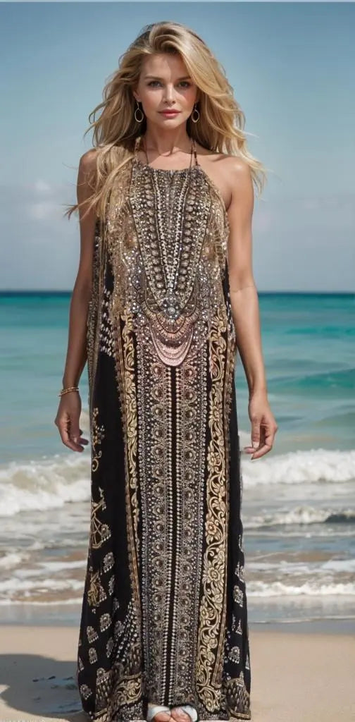 necklace maxi dress Necklace Long Maxi Dress-Glitz Glam-Black Kaftans that Bling  Kaftans that Bling