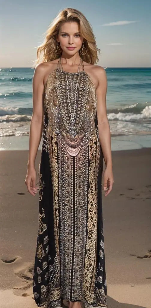 necklace maxi dress Necklace Long Maxi Dress-Glitz Glam-Black Kaftans that Bling  Kaftans that Bling