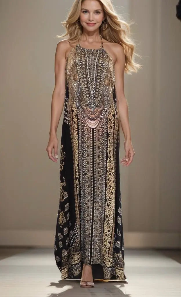 necklace maxi dress Necklace Long Maxi Dress-Glitz Glam-Black Kaftans that Bling  Kaftans that Bling