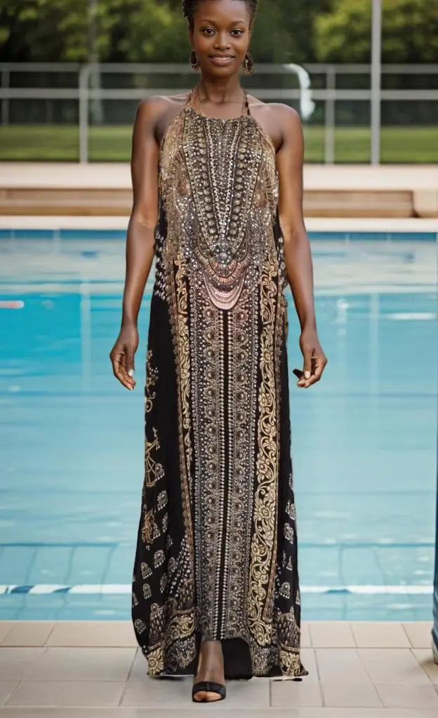 necklace maxi dress Necklace Long Maxi Dress-Glitz Glam-Black Kaftans that Bling  Kaftans that Bling