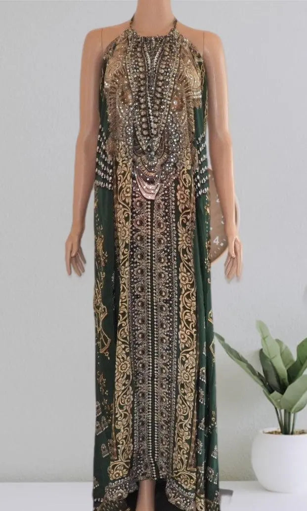 Necklace Long Maxi Dress-Glitz Glam-Green-Kaftans that Bling