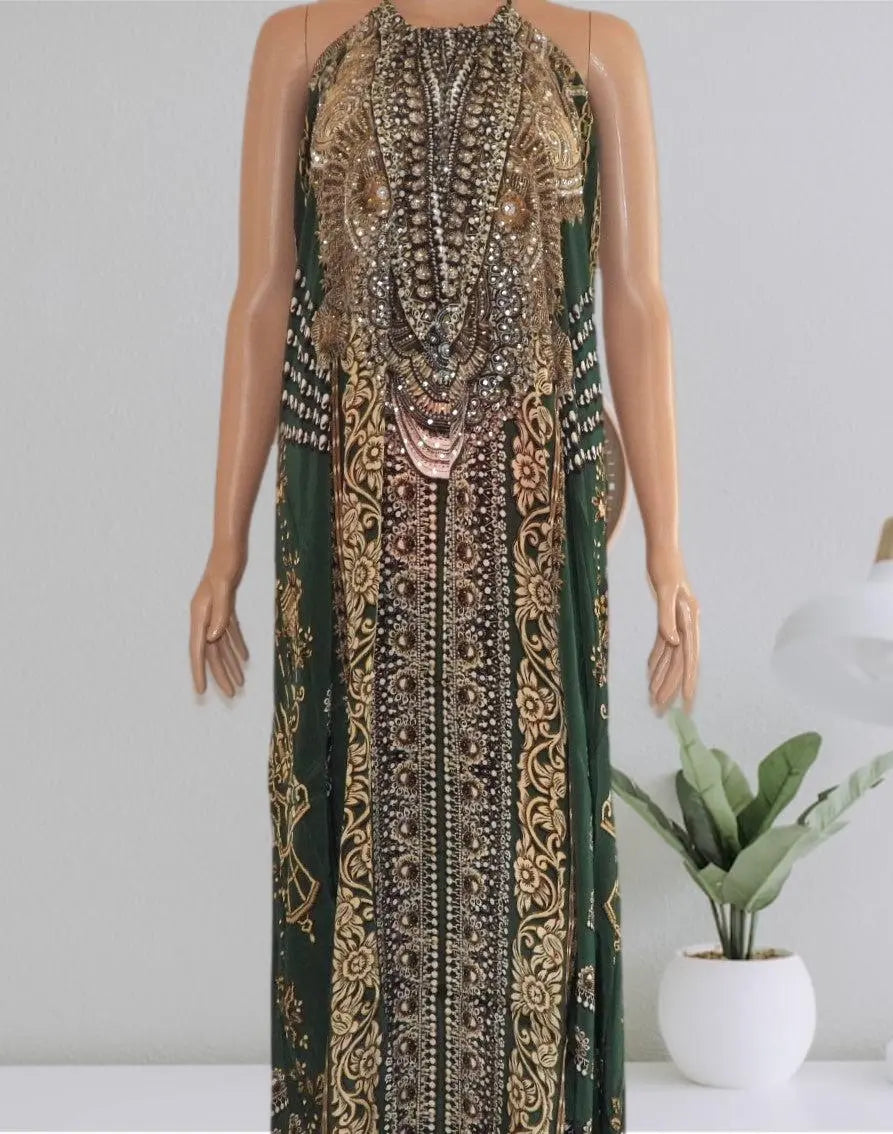 Necklace Long Maxi Dress-Glitz Glam-Green-Kaftans that Bling