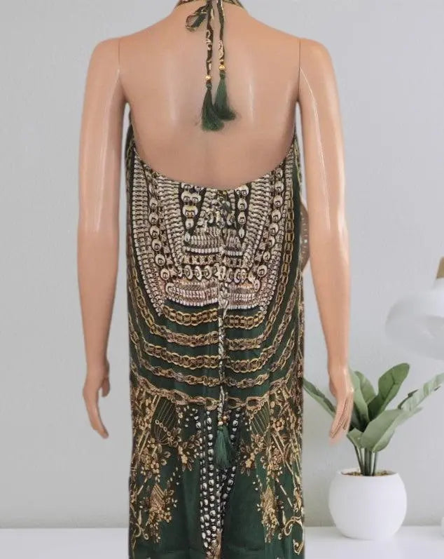 Necklace Long Maxi Dress-Glitz Glam-Green-Kaftans that Bling