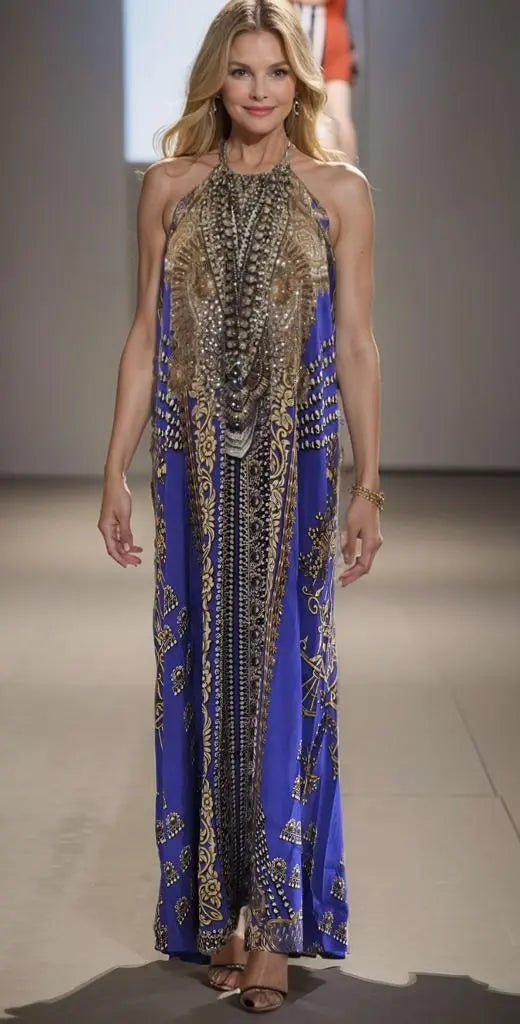 necklace maxi dress Necklace Long Maxi Dress-Glitz Glam-Sapphire Kaftans that Bling  Kaftans that Bling