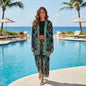 Long Silk Embellished Pants - Leopard Blue