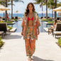 Long Silk Embellished Pants - Tropical