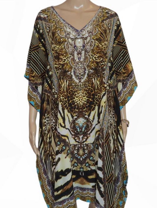 Cheetah short silk embellished Kaftan - by Fashion Spectrum - Kaftans that Bling