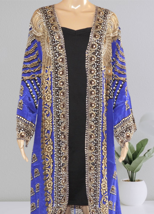 Glitz Glam Long curved Robe-Blue-by Kaftans that Bling