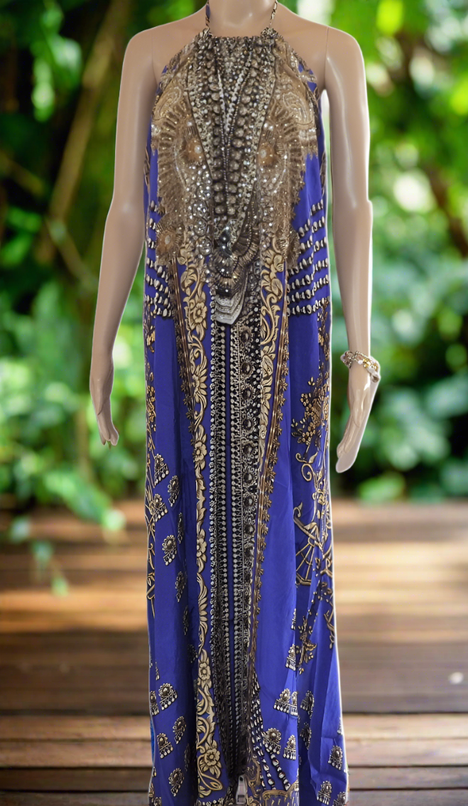 Necklace Long Maxi Dress-Glitz Glam-Sapphire-Kaftans that Bling