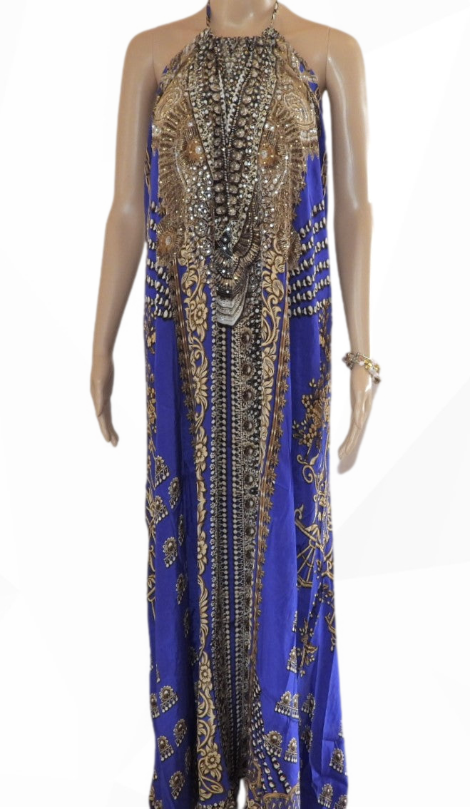 Necklace Long Maxi Dress-Glitz Glam-Sapphire-Kaftans that Bling