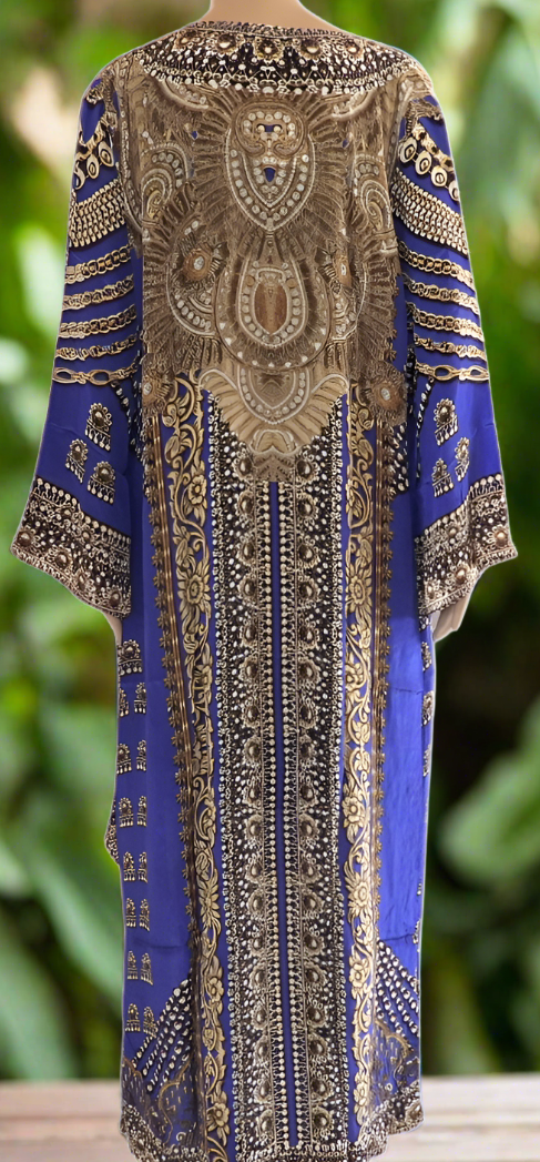 Glitz Glam Long curved Robe-Blue-by Kaftans that Bling