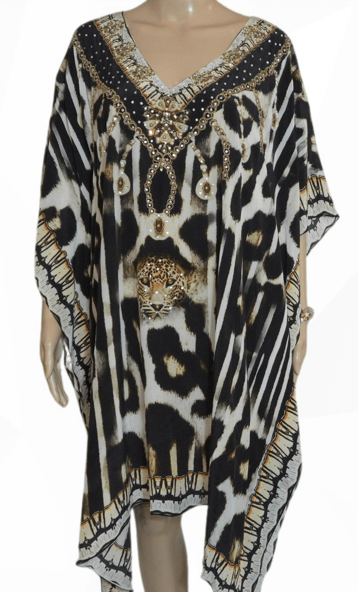 Jaguar short silk embellished Kaftan - by Fashion Spectrum - Kaftans that Bling