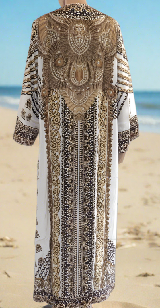 Glitz Glam Long curved Robe-White-by Kaftans that Bling