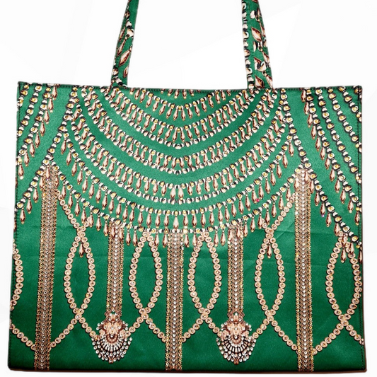 Glitz Glam Emerald Embellished Tote Bag-by Kaftans that Bling