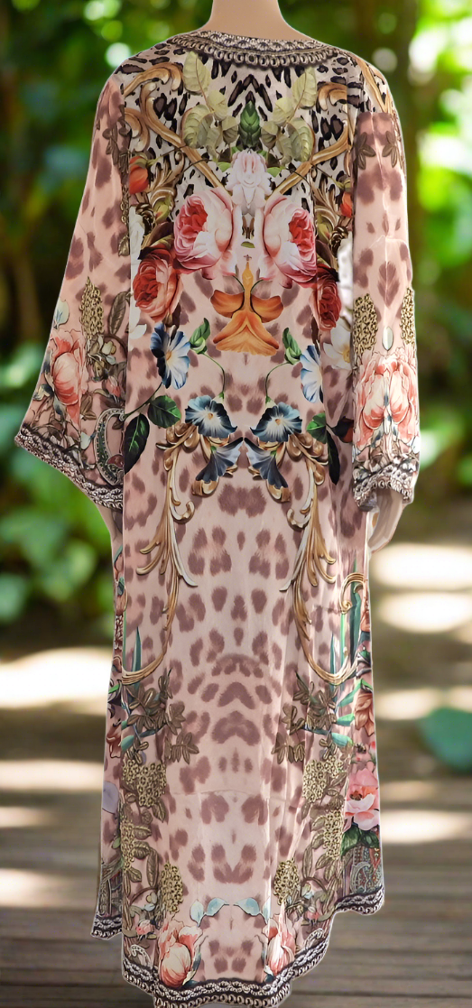 Floral Leopard Long curved Robe by Kaftans that Bling