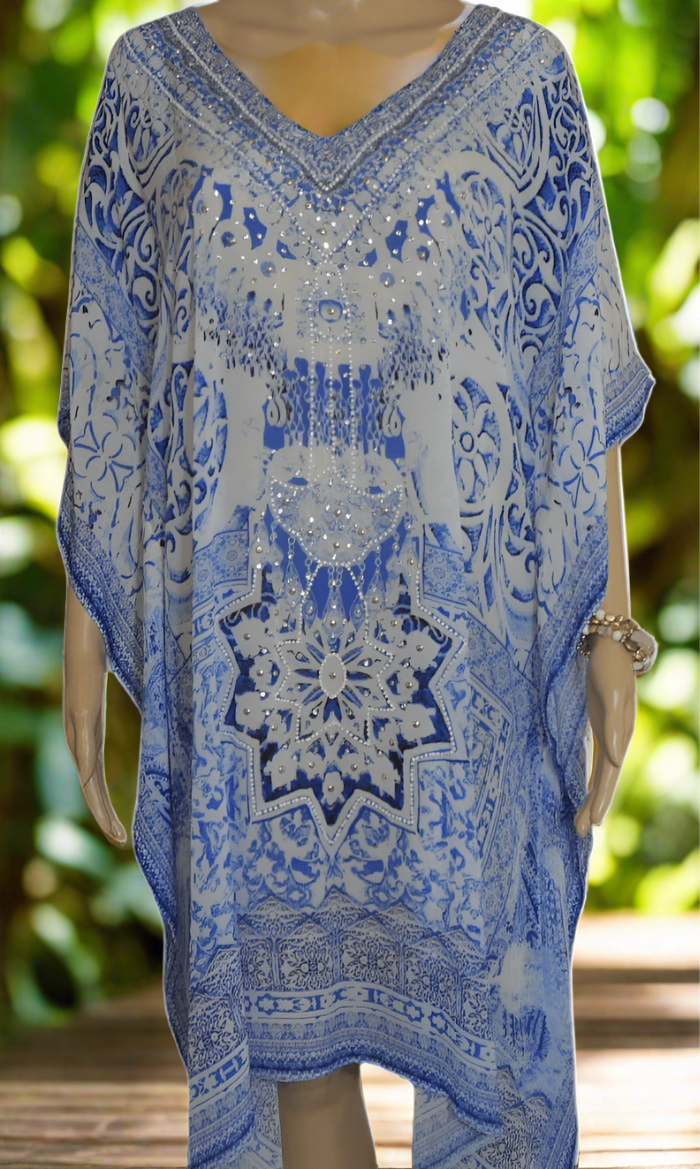 garden short silk embellished Kaftan - by Fashion Spectrum - Kaftans that Bling