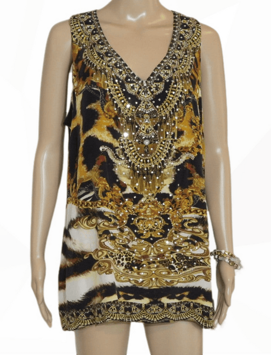 Pardeis silk Embellished Tank Top by Fashion spectrum