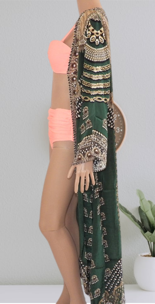 Glitz Glam Long curved Robe-Green-by Kaftans that Bling