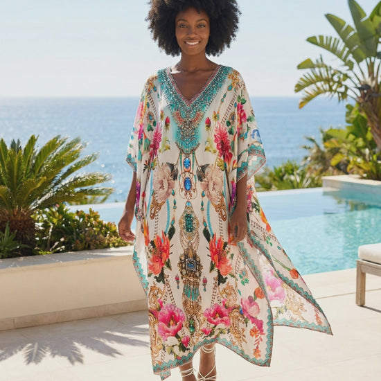 Long Silk Box Embellished Kaftan Sienna at kaftans that Bling 