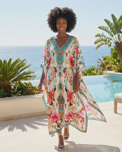 Long Silk Box Embellished Kaftan Sienna at kaftans that Bling 