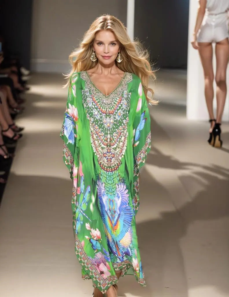 resort long silk kaftan Resort Garden Long Silk Embellished Kaftan fashion spectrum  Kaftans that Bling