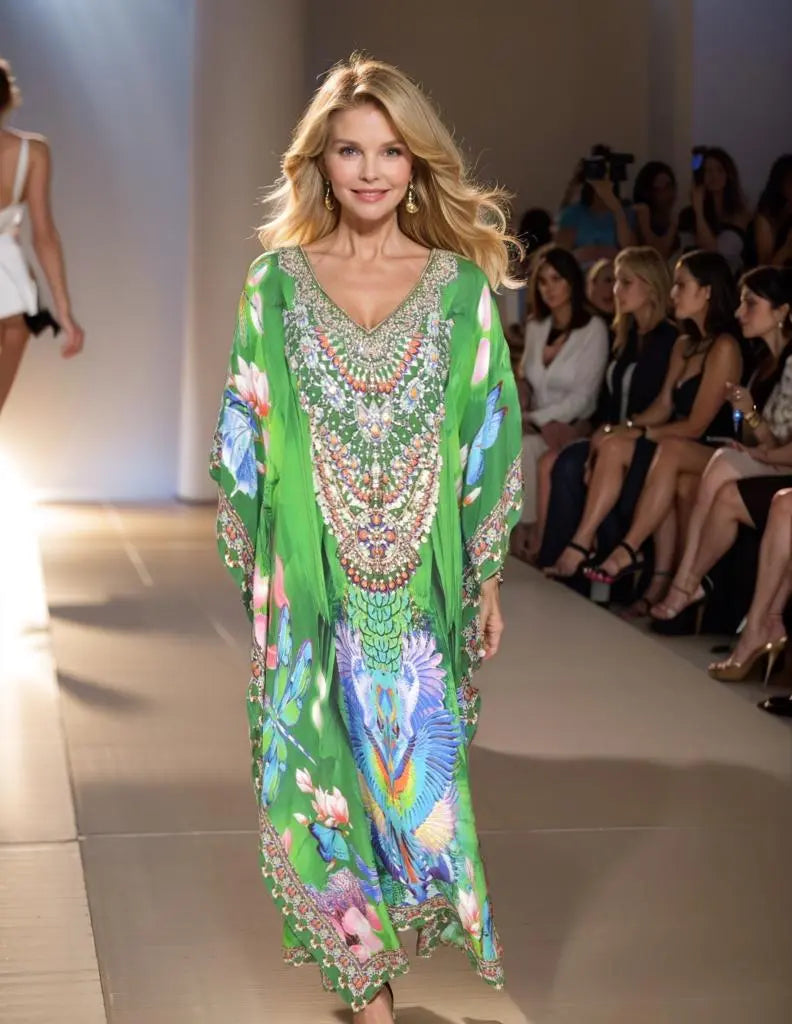 resort long silk kaftan Resort Garden Long Silk Embellished Kaftan fashion spectrum  Kaftans that Bling