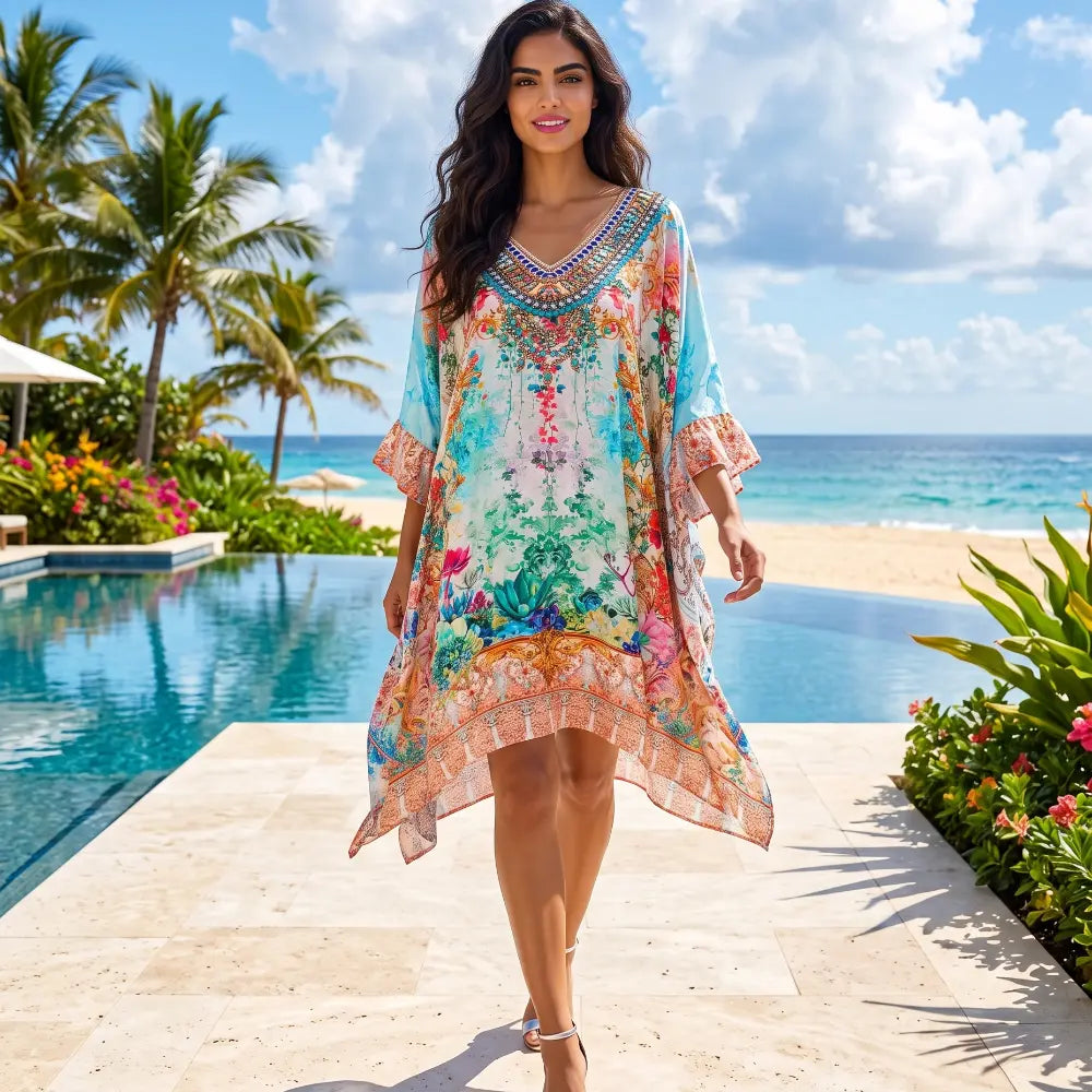 Short Embellished Box Kaftan Dress