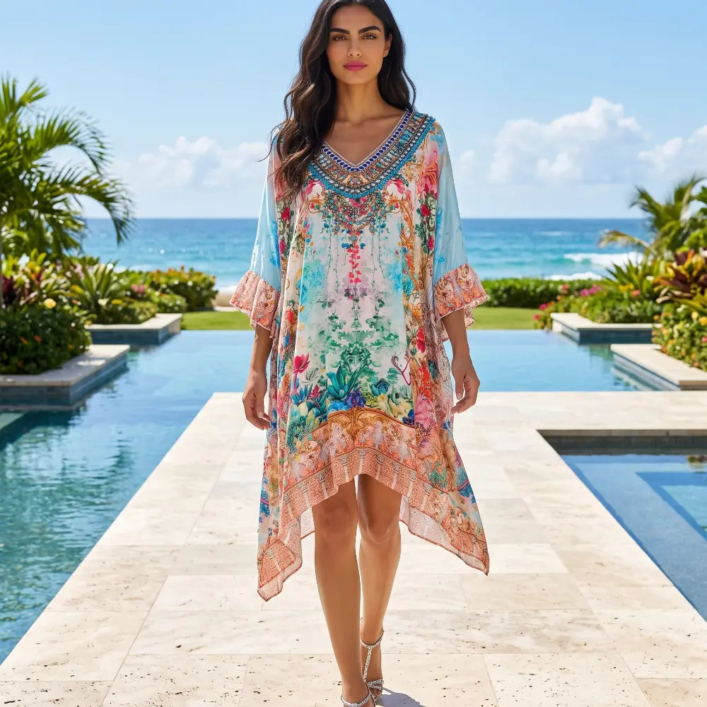 Short Embellished Box Kaftan Dress