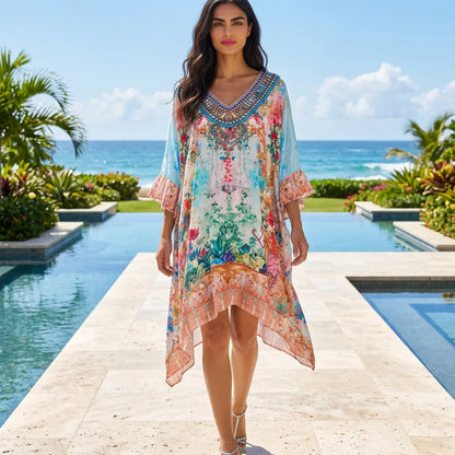 Short Embellished Box Kaftan Dress