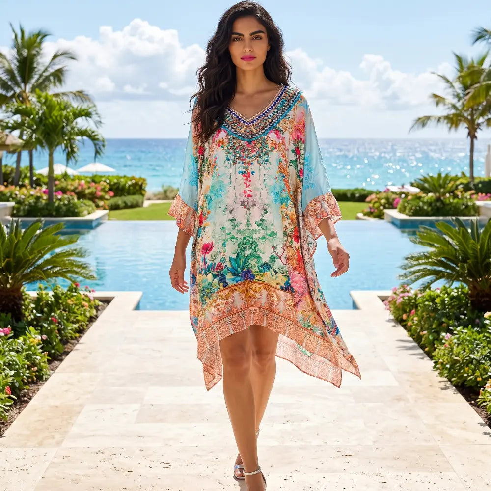 Short Embellished Box Kaftan Dress