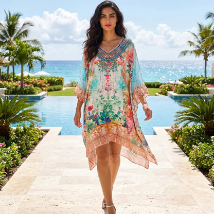 Short Embellished Box Kaftan Dress