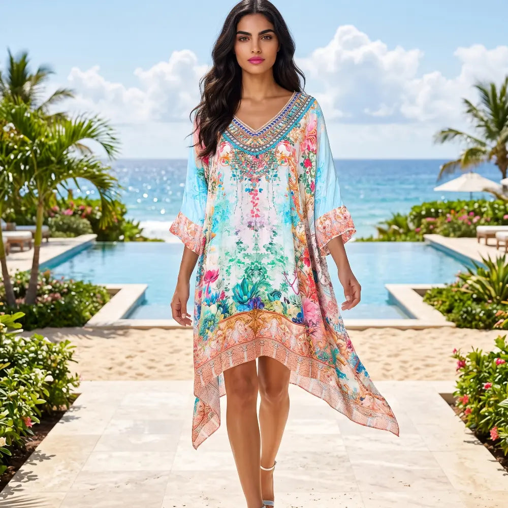Short Embellished Box Kaftan Dress