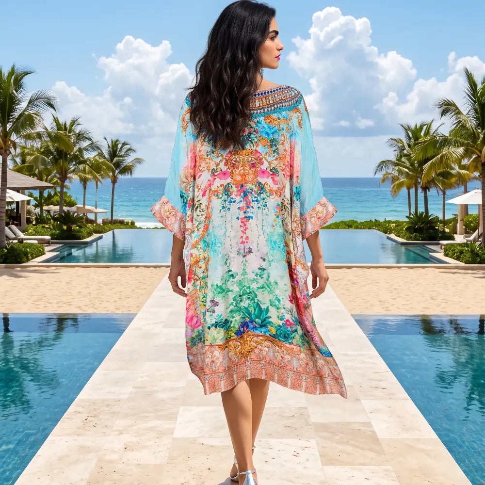 Short Embellished Box Kaftan Dress