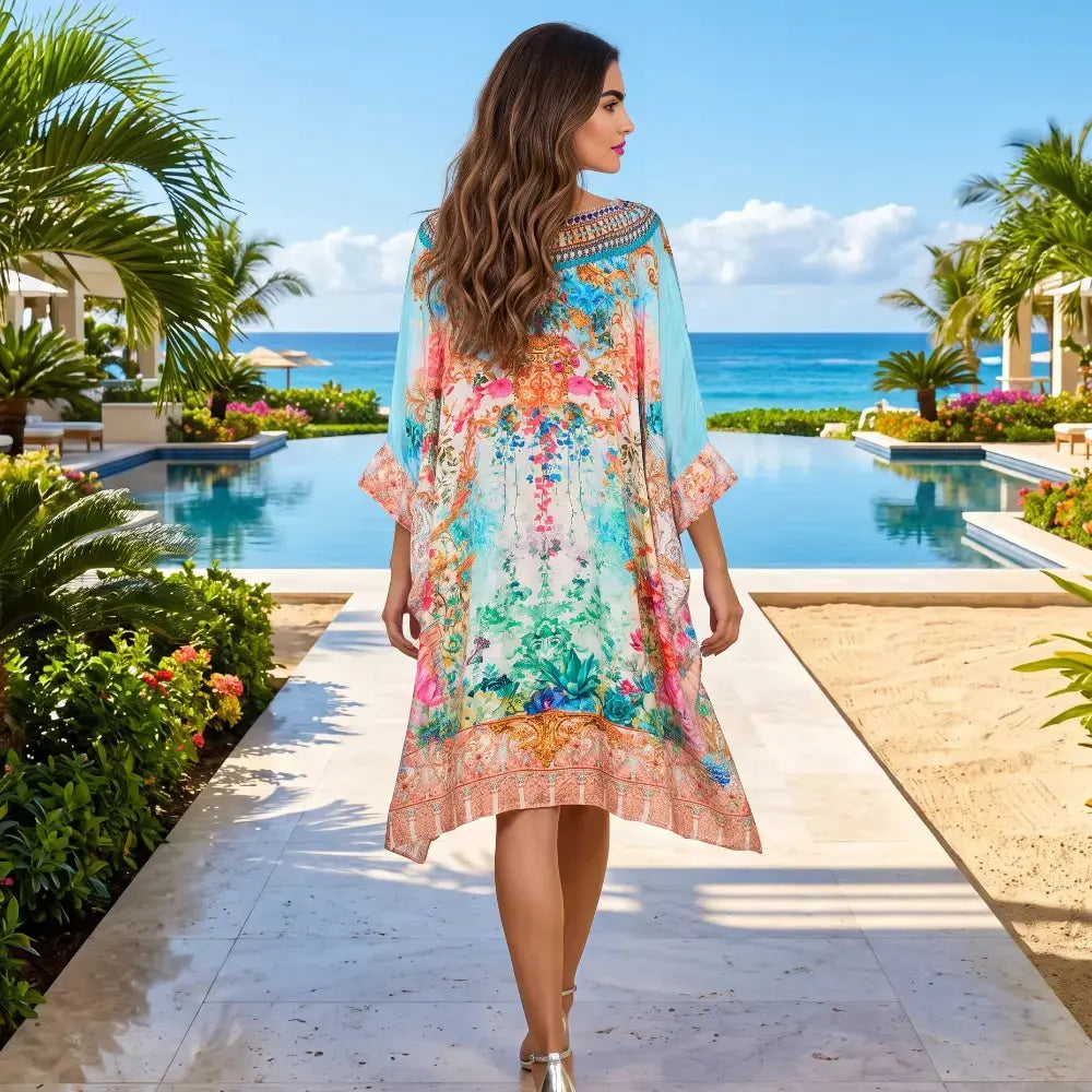 Short Embellished Box Kaftan Dress