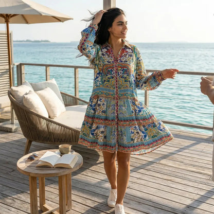 Shirt Silk Embellished short Frill Dress Sardinia at Kaftans that Bling 