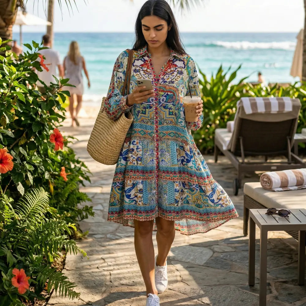 Shirt Silk Embellished short Frill Dress Sardinia at Kaftans that Bling 