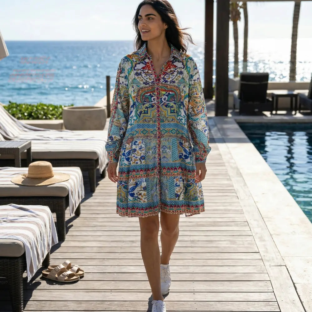 Shirt Silk Embellished short Frill Dress Sardinia