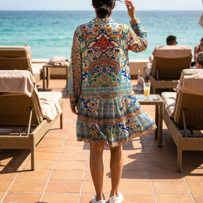Shirt Silk Embellished short Frill Dress Sardinia