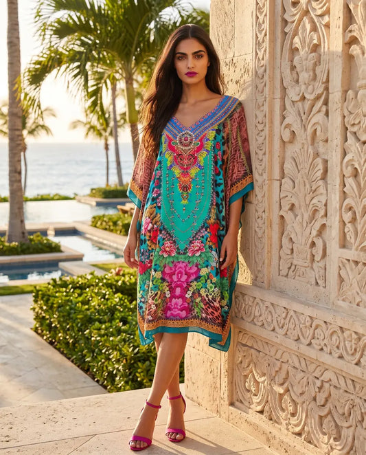 Short Silk Embellished Kaftan Exotica by Kaftans that Bling